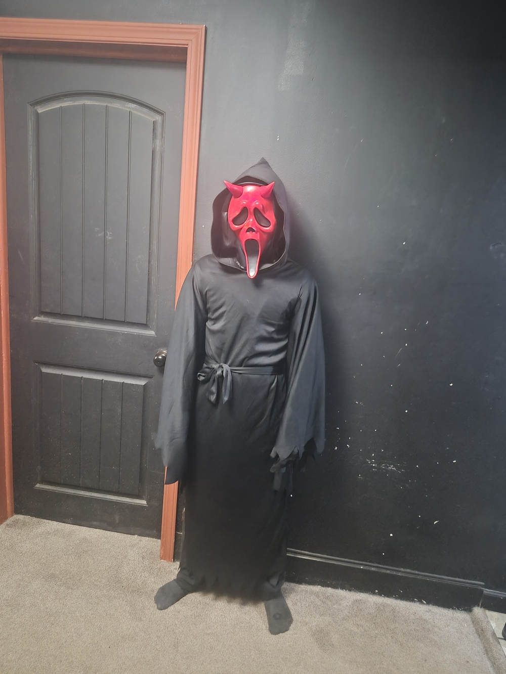 Spirit Kids Black Hooded Robe with Red Devil Mask